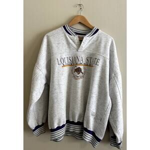 Vintage 90s LSU Louisiana State University Henley Collar Sweatshirt Men's XL